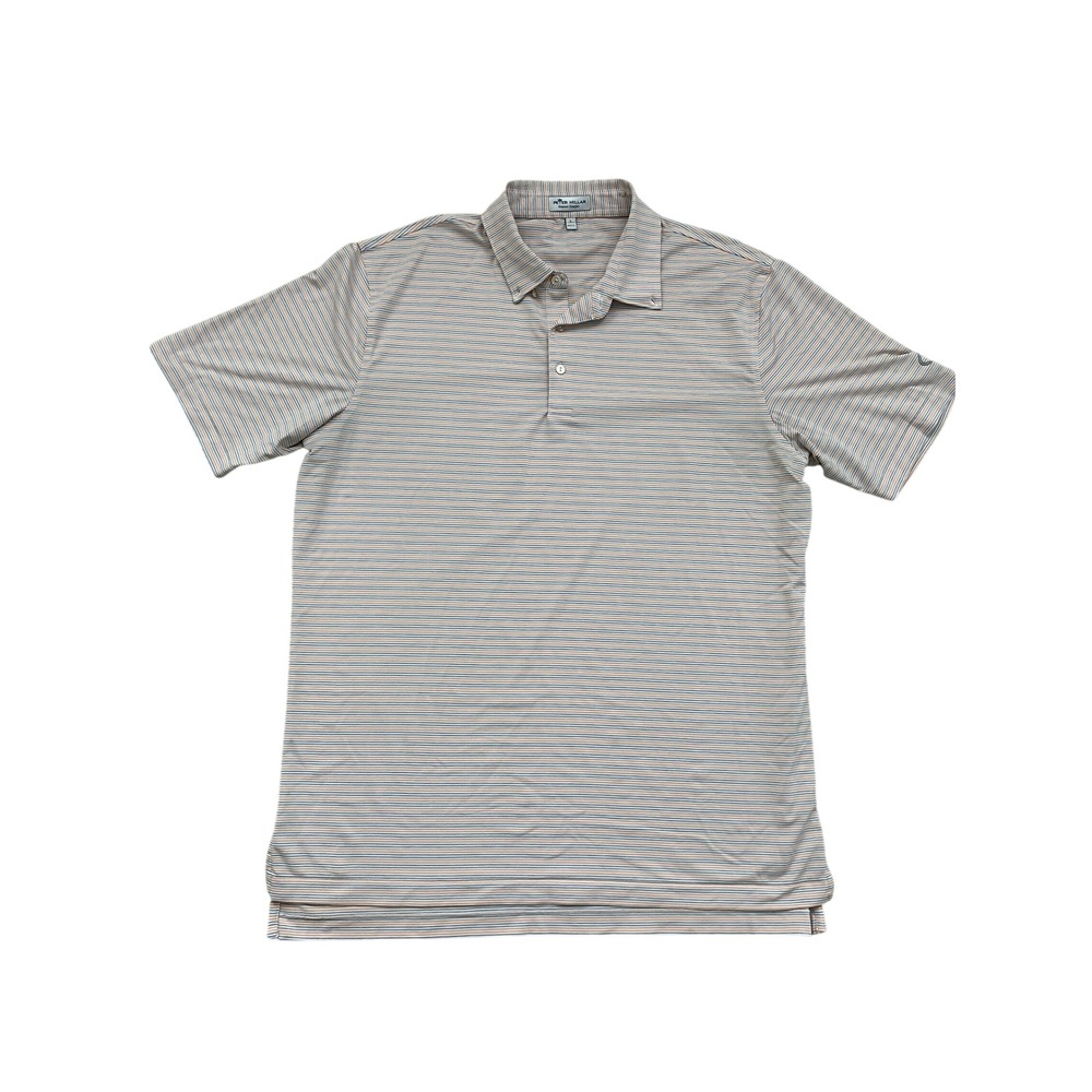 Peter Millar Summer Comfort Mens Large Orange Grey Striped Golf Polo Shirt L